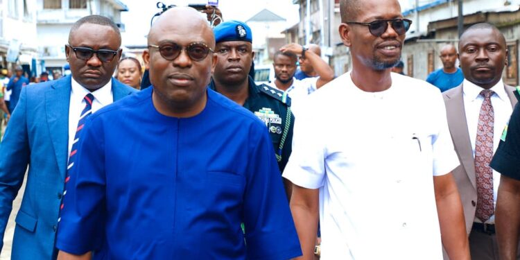 Governor Siminalayi Fubara & Alabo George Kelly, Commissioner for Works on an inspection tour of some roads Tuesday