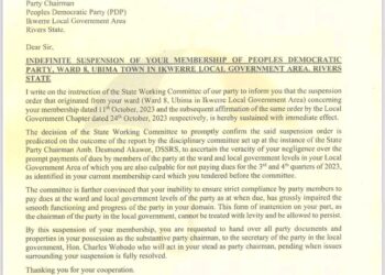 LGA Elections : PDP sacks Ikwerre LGA party chairman