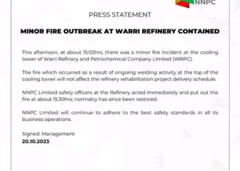 MINOR FIRE OUTBREAK AT WARRI REFINERY CONTAINED
