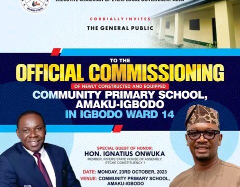 Dr Obinna Anyanwu to Commission School Project, Monday