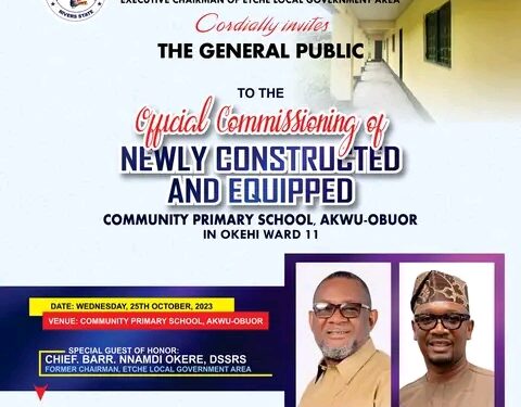 Dr. Anyanwu to Commission another School Project in Okehi, Etche LGA