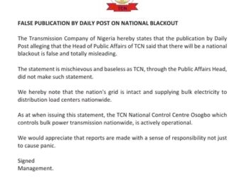 PRESS STATEMENT: FALSE PUBLICATION BY DAILY POST ON NATIONAL BLACKOUT