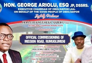 Obio/Akpor: Ariolu to Commission Mission Road Tomorrow