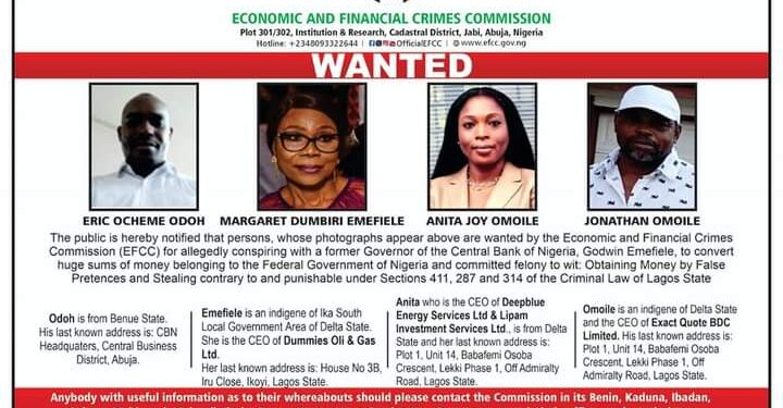 EFCC Declares Godwin Emefiele’s Wife, Three Others Wanted