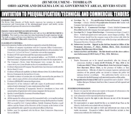 RIVERS GOVERNMENT CALLS FOR TENDER FOR TRANS KALABARI ROAD
