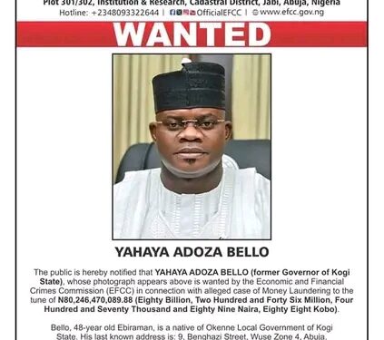 EFCC Declares Former Kogi Governor Yahaya Bello Wanted