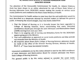 Rivers Health Ministry Denies Ongoing Sale of Nursing and Midwifery Forms For 2024/2025 Session