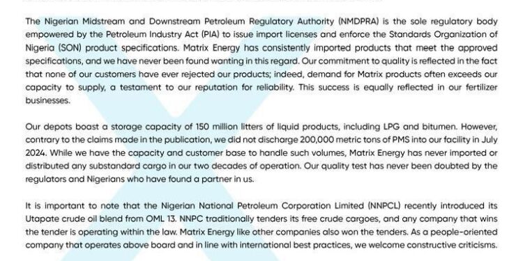 Matrix Energy Denies Importing from Malta, Russia