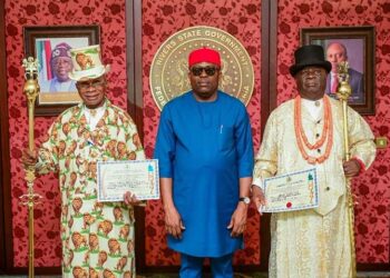 Gov Fubara Presents Staff of Office to Two First Class Traditional Rulers