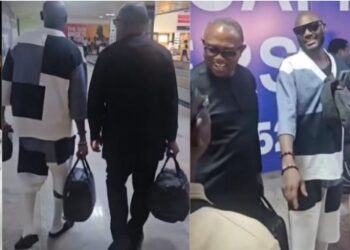 2Baba Meets Peter Obi At Airport, Helps Him Carry His Luggage
