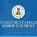 GOVERNMENT SPECIAL ANNOUNCEMENT